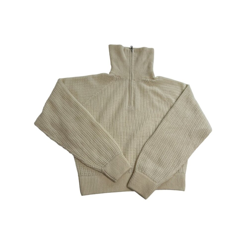 ALO Yoga Cashmere Plush Waffle 1/4 Zip Pullover in Ivory